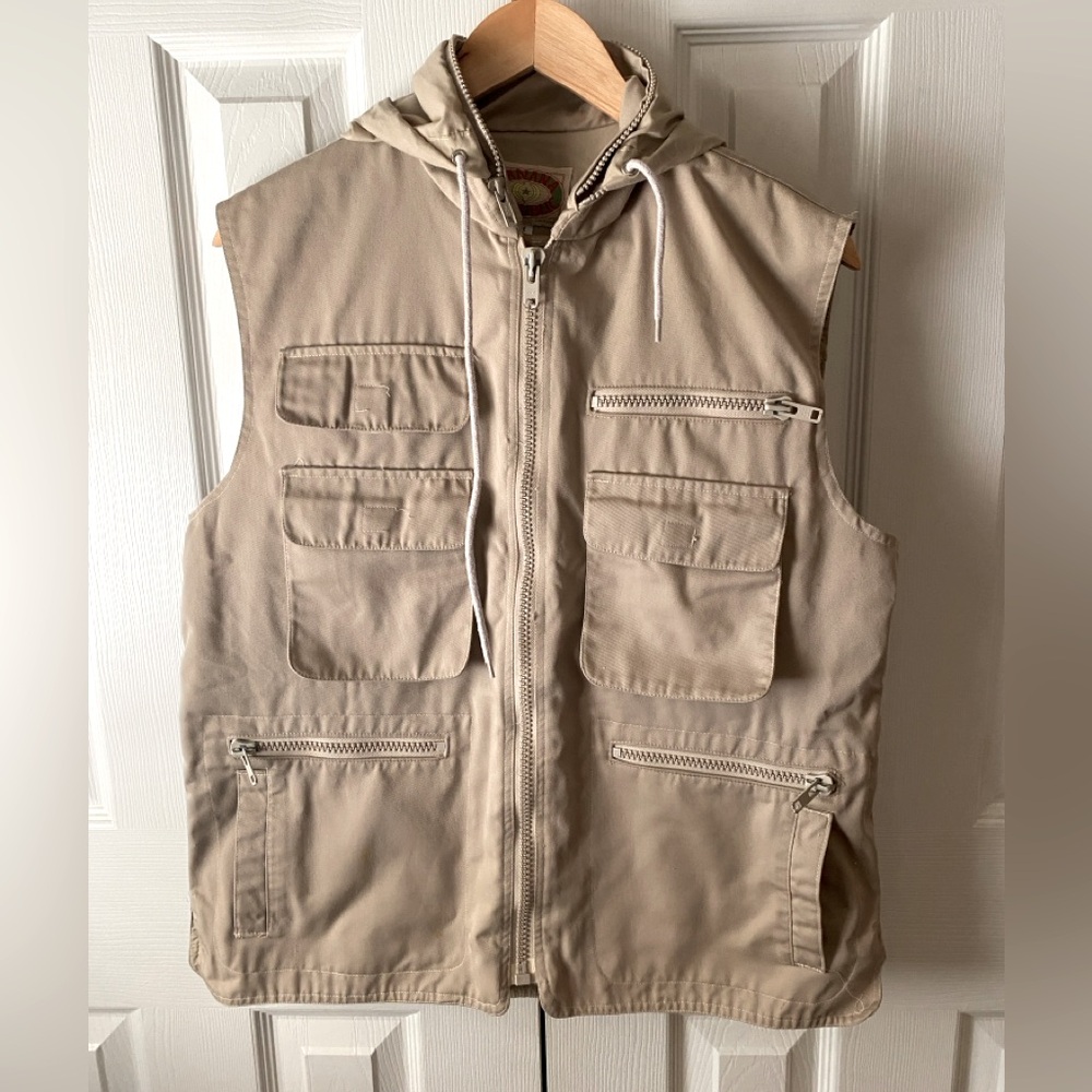VINTAGE 80’s BANANA REPUBLIC Khaki Hooded Safari Hunting Camping Travel‎ Vest M